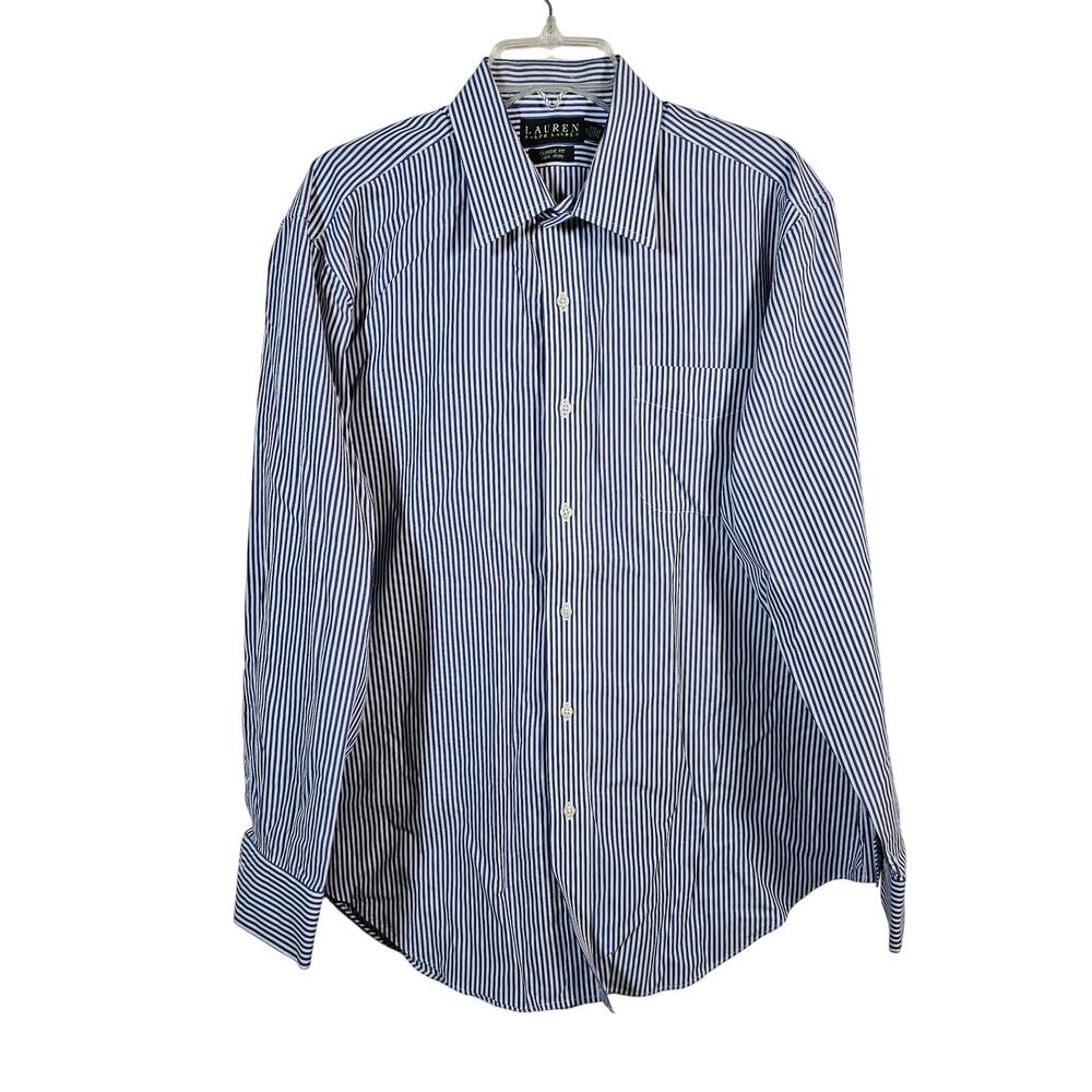 LRL Lauren Ralph Lauren Men's Striped Classic Fit no iron XL blue white shirt